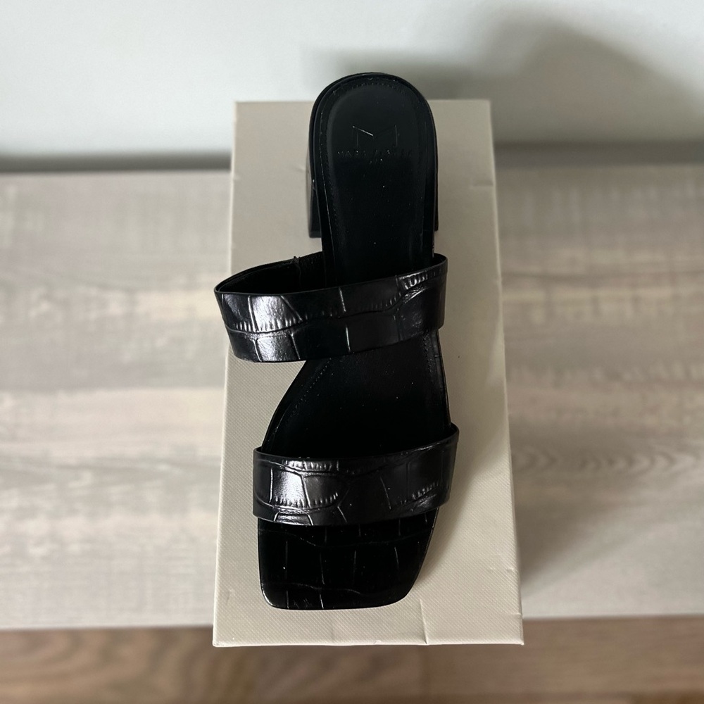 Black Marc Fisher Square Toe Low Heeled Sandal
